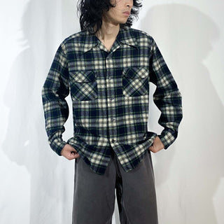 70's "made in USA" PENDLETON グリーン×イエロー  チェック ボード L/Sシャツ