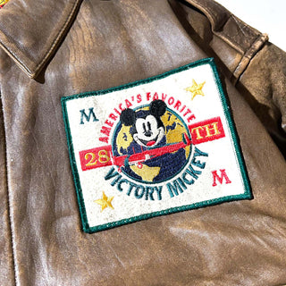 〜90's Mickey VICTORY ミッキー キャラクター A-2タイプ レザー ブルゾン ジャケット