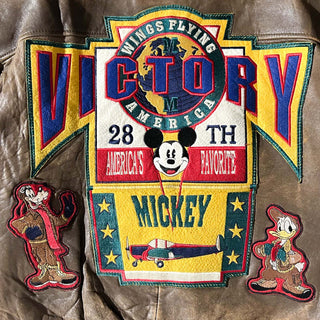 〜90's Mickey VICTORY ミッキー キャラクター A-2タイプ レザー ブルゾン ジャケット