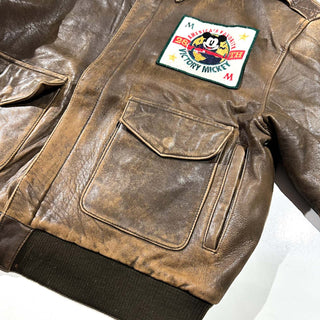 〜90's Mickey VICTORY ミッキー キャラクター A-2タイプ レザー ブルゾン ジャケット