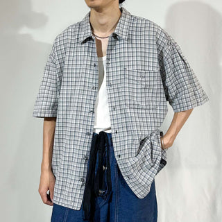 PERRY ELLIS ネイビー×ホワイト チェック S/S シャツ