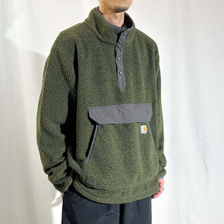 00's Carhartt オリーブ ドローコード スナップ フリース ジャケット