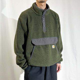 00's Carhartt オリーブ ドローコード スナップ フリース ジャケット