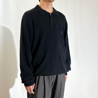 90's RALPH LAUREN "lambswool" ブラック ニット L/Sポロシャツ