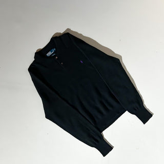 90's RALPH LAUREN "lambswool" ブラック ニット L/Sポロシャツ