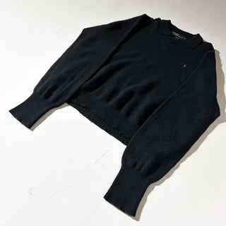 90's RALPH LAUREN "lambswool" ブラック ニット L/Sポロシャツ