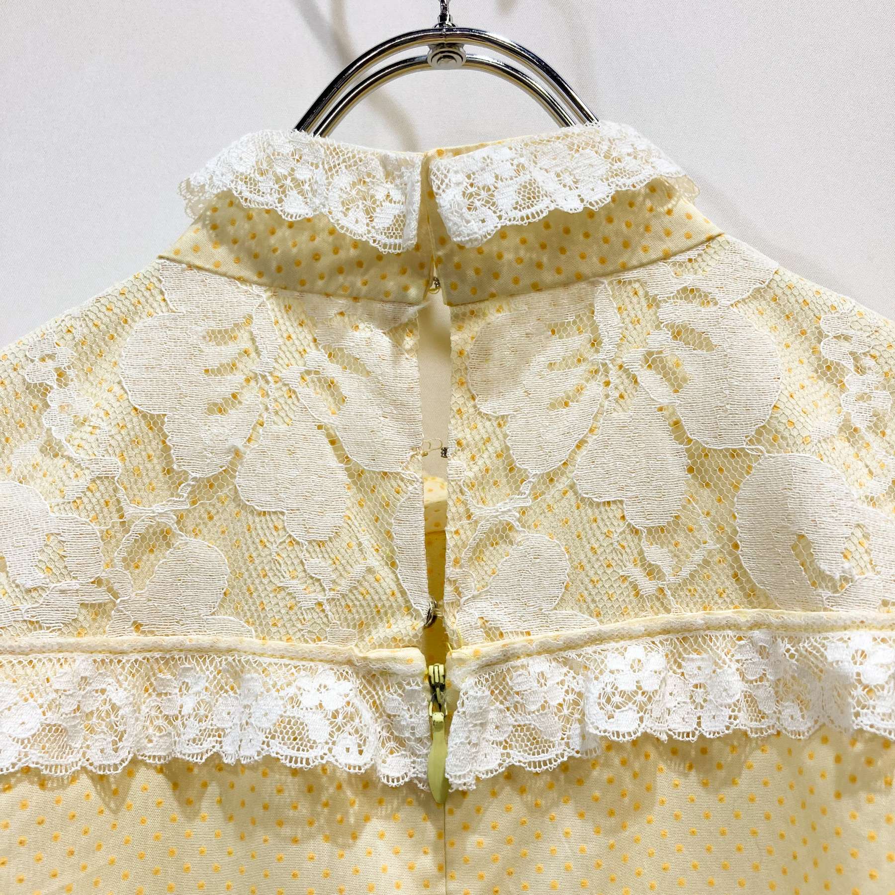 ビンテージ 80s 花柄 刺繍 ノースリーブ イエロー ワンピース ドレス
