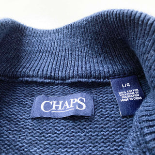 古着 CHAPS ライン プルオーバー コットン ボタン付きハイネック　ボーダーニットセーター