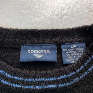 古着 DOCKERS リブライン ブラック クルーネック アクリル×コットン ニットセーター